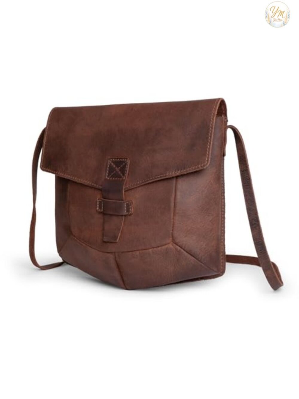 Vintage Prisma Shaped Shoulder Bag, Full Grain Leather Messenger Crossbody Purse